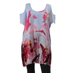 Women's Loose Shirt Cut Out Top Short Sleeve Pink